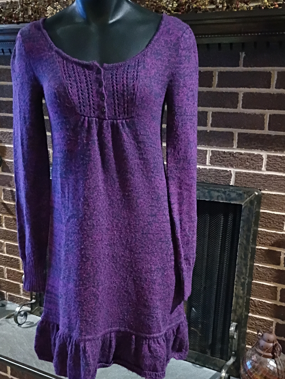 Susina Purple Long-Sleeve Ruffle Hem Knit Dress